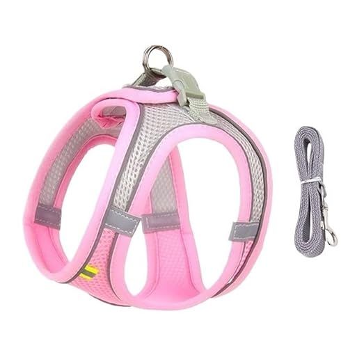 2-teiliges reflektierendes Brustgeschirr for Hundewesten mit Leine, atmungsaktives Brustgeschirr for Haustiere for kleine und mittelgroße Hunde(Pink,M) von VRKRTVBLB