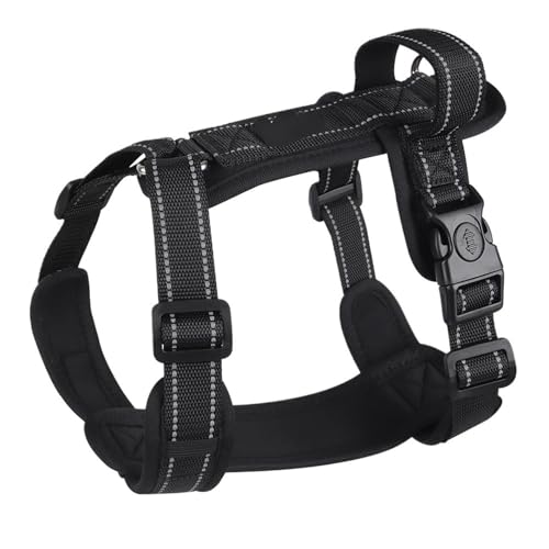 Brustgeschirr for Hunde mit Zugseil, S-XL, geeignet for mittelgroße und große Hunde, Weste, verstellbar(Black,M (Chest 36-50CM)) von VRKRTVBLB