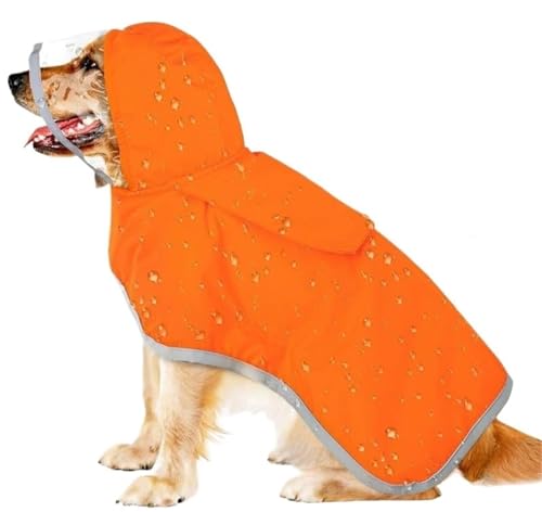 Haustierkleidung Regenmäntel mit Kapuze Reflektierende Streifen Hunde Regenmäntel wasserdichte Outdoor Atmungsaktive Netzgarnjacken(Orange,2XL) von VRKRTVBLB