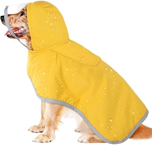 Haustierkleidung Regenmäntel mit Kapuze Reflektierende Streifen Hunde Regenmäntel wasserdichte Outdoor Atmungsaktive Netzgarnjacken(Yellow,2XL) von VRKRTVBLB