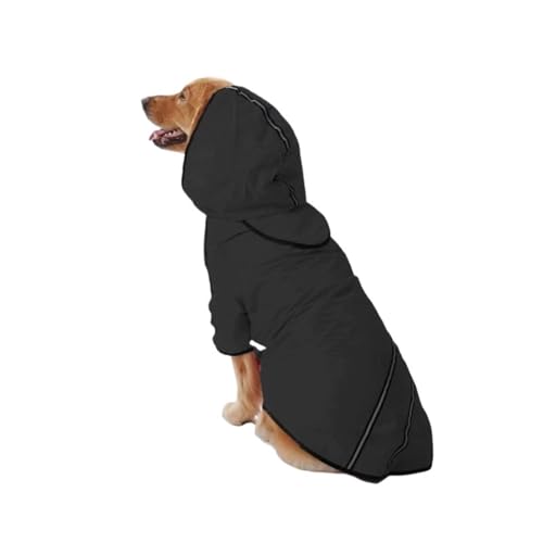 Hunderegenmantel, große Hunde, Haustierkleidung, Overall, reflektierende Warnkleidung mit Hut, geeignet for Hunde(Black,2XL) von VRKRTVBLB