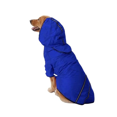 Hunderegenmantel, große Hunde, Haustierkleidung, Overall, reflektierende Warnkleidung mit Hut, geeignet for Hunde(Blue,2XL) von VRKRTVBLB