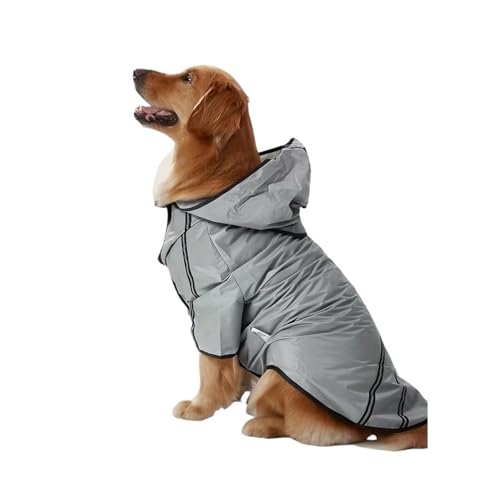 Hunderegenmantel, große Hunde, Haustierkleidung, Overall, reflektierende Warnkleidung mit Hut, geeignet for Hunde(Gray,2XL) von VRKRTVBLB