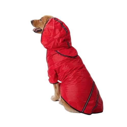 Hunderegenmantel, große Hunde, Haustierkleidung, Overall, reflektierende Warnkleidung mit Hut, geeignet for Hunde(Red,2XL) von VRKRTVBLB