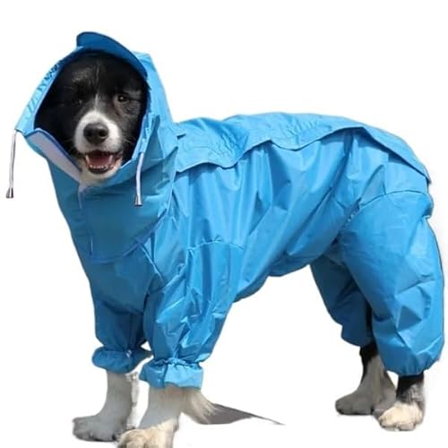 Hunderegenmantel, wasserdichter Hundeanzug, Gepunkteter Regenumhang for mittelgroße und große Hunde, Kapuzenjacke, Poncho, Haustier-Regenmantel(Blue,14) von VRKRTVBLB