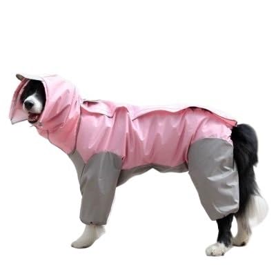 Hunderegenmantel, wasserdichter Hundeanzug, Gepunkteter Regenumhang for mittelgroße und große Hunde, Kapuzenjacke, Poncho, Haustier-Regenmantel(Pink,14) von VRKRTVBLB