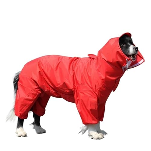 Hunderegenmantel, wasserdichter Hundeanzug, Gepunkteter Regenumhang for mittelgroße und große Hunde, Kapuzenjacke, Poncho, Haustier-Regenmantel(Red,12) von VRKRTVBLB