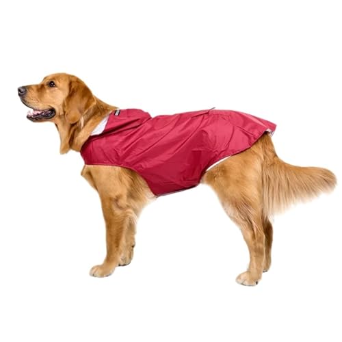 Hunderegenmantel for kleine, mittelgroße und große Hunde, wasserdichte Kapuzenjacke, Regenkleidung mit reflektierenden Streifen, Outdoor-Zubehör(Red,2XL) von VRKRTVBLB