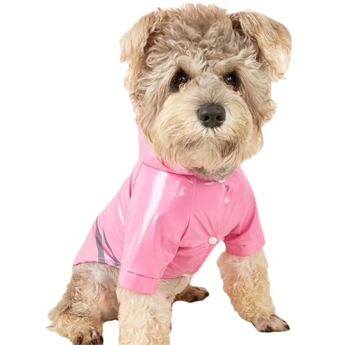 Outdoor-Regenmantel for Hunde mit Kapuze, wasserdichte Jacke, reflektierende Hundekleidung for kleine und mittelgroße Hunde(Pink,L) von VRKRTVBLB