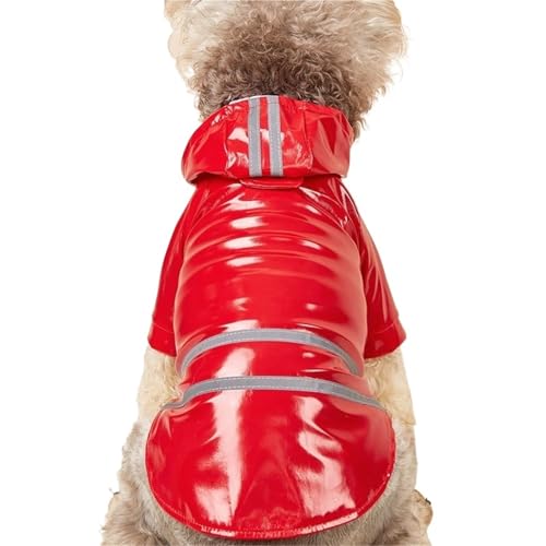 Outdoor-Regenmantel for Hunde mit Kapuze, wasserdichte Jacke, reflektierende Hundekleidung for kleine und mittelgroße Hunde(Red,M) von VRKRTVBLB