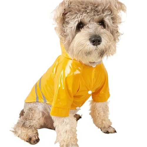 Outdoor-Regenmantel for Hunde mit Kapuze, wasserdichte Jacke, reflektierende Hundekleidung for kleine und mittelgroße Hunde(Yellow,S) von VRKRTVBLB