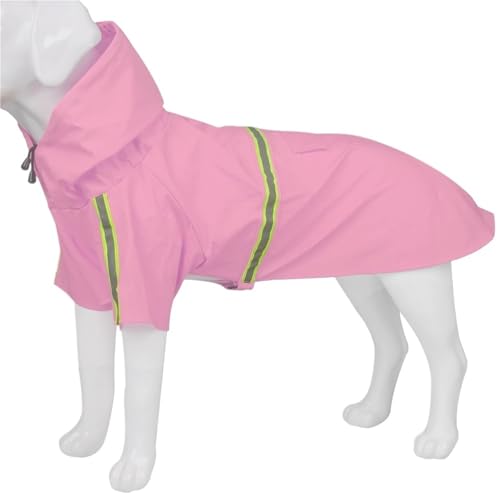 Regenmantel for Hunde mit Kapuze, Winddicht und regenfest, geeignet for große, mittelgroße und kleine Hunde, reflektierende Streifen(Pink,4XL) von VRKRTVBLB