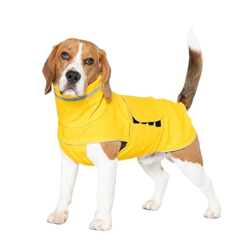 Wasserdichter Hunderegenmantel, geeignet for kleine Hunde, große Hunde, Welpen, Hundekleidung, Leine, reflektierender Haustierregenmantel(Yellow,L) von VRKRTVBLB