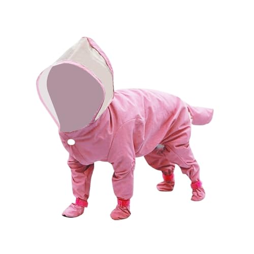 Welpen-Regenmäntel mit Kapuze, Hunde-Regenjacke, Regenstiefel, Overall for kleine und mittelgroße Hunde(Pink,L) von VRKRTVBLB