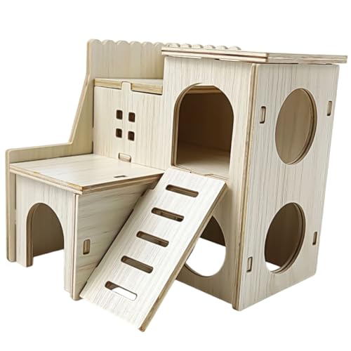 Hundehütten, Hamster Haus Holz, Mehrkammernhaus, Spielplatz, Hamster Haus aus Holz Hamster Versteck Hamsterhaus Treppe Spielzeug Hamster Zubehör, Haus für Zwerghamster, Schmetterlingshäuser von VRMSTOY