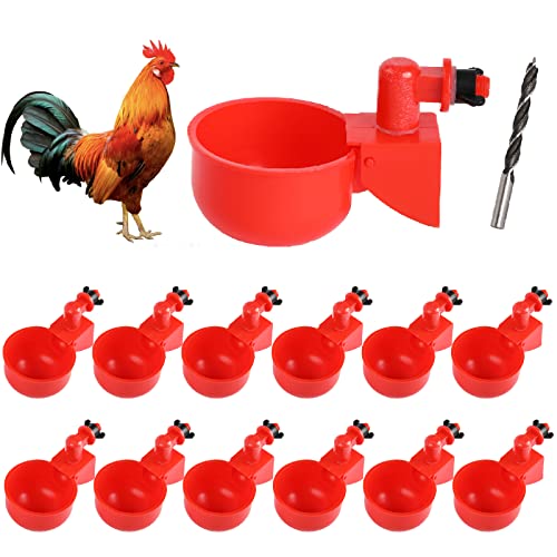 VSSAW Automatische Hühnerbewässerungsbecher, geeignet für Küken, Ente, Gans, Truthahn und Hase, Geflügel-Wasserfutter-Set, 12 Stück von VSSAW