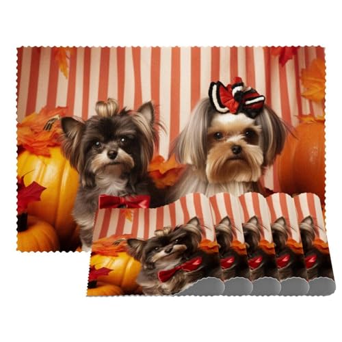 Tischsets,1er Set,rutschfeste,waschbare Tischsets,Herbst Haustiere Katze und Hund von VTGHDEEQ