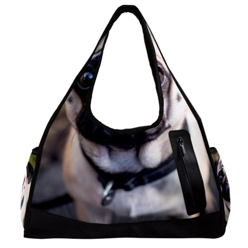 Weekender Reisetasche,kleine Sporttasche,Tier Hund Haustier Mops,Sporttasche von VTGHDEEQ