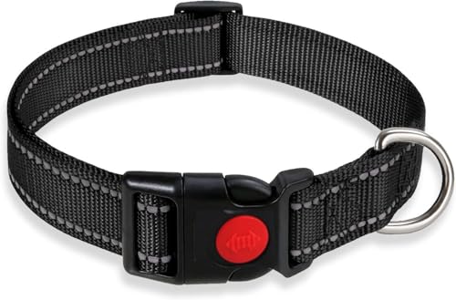 VTOPVMAX Martingale Halsband für Hunde, reflektierendes Nylon-Hundehalsband, Schnellverschluss-Schnalle, verstellbare Nylon-Halsbänder für Hunde, Spaziergangstraining (Schwarz, L) von VTOPVMAX