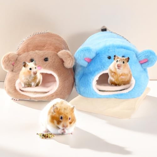 VTurboWay 2 Stück Hamster Winter Warm Haus Bett Baumwolle Nest Niedlich Bär Entworfen mit Bettmatte für Hamster Meerschweinchen Chinchillas Igel Eichhörnchen und andere kleine Pelztiere (blau und von VTurboWay