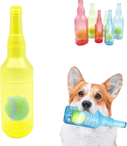 VUIPAJQC Crunchnplay Hundeflaschenspielzeug, Wasserflasche Haustier Hund Kauspielzeug, Hundeplastikflaschenspielzeug mit Tennisball für kleine und mittelgroße Hunde mit Tennisball von VUIPAJQC