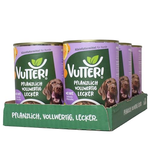 VUTTER ! Nassfutter Wie Ente, 12x400 g: Hundefutter Vegan - Alleinfutter für Hunde - Fleischähnlich für hohe Akzeptanz - Sojaprotein für Muskeln, Zink für Haut & Fell, Kalzium für Zähne & Knochen von VUTTER !