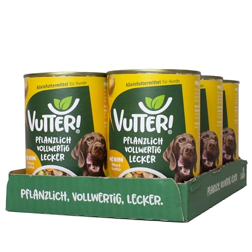 VUTTER ! Nassfutter Wie Huhn, 12x400 g: Hundefutter Vegan - Alleinfutter für Hunde - Fleischähnlich für hohe Akzeptanz - Sojaprotein für Muskeln, Zink für Haut & Fell, Kalzium für Zähne & Knochen von VUTTER !