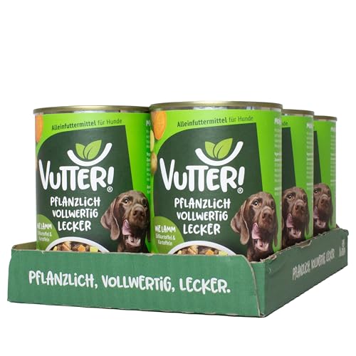 VUTTER ! Nassfutter Wie Lamm, 12x400 g: Hundefutter Vegan - Alleinfutter für Hunde - Fleischähnlich für hohe Akzeptanz - Sojaprotein für Muskeln, Zink für Haut & Fell, Kalzium für Zähne & Knochen von VUTTER !