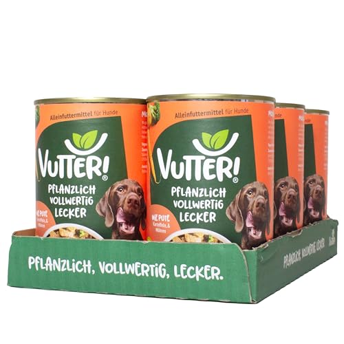 VUTTER ! Nassfutter Wie Pute, 12x400 g: Hundefutter Vegan - Alleinfutter für Hunde - Fleischähnlich für hohe Akzeptanz - Sojaprotein für Muskeln, Zink für Haut & Fell, Kalzium für Zähne & Knochen von VUTTER !