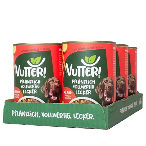 VUTTER ! Nassfutter Wie Rind, 18x400 g: Hundefutter Vegan - Alleinfutter für Hunde - Fleischähnlich für hohe Akzeptanz - Sojaprotein für Muskeln, Zink für Haut & Fell, Kalzium für Zähne & Knochen von VUTTER !