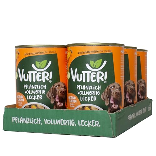 VUTTER Nassfutter Wie Rind & Huhn, 12x400 g: Hundefutter Vegan - Alleinfutter für Hunde - Fleischähnlich für hohe Akzeptanz - Sojaprotein für Muskeln, Zink für Haut & Fell, Kalzium für Zähne & Knochen von VUTTER !