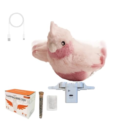 VVDPJLS Interaktives Katzenspielzeug in Form eines flatternden Vogels mit 500 mAh-Akku for verspielte Kätzchen, lebhaftes Zwitschern und Flügelschlagen(Pink Bird) von VVDPJLS