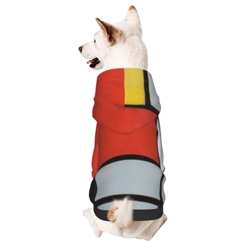 Entzückende kleine Haustierkomposition in Rot, Gelb, Blau und Schwarz, Kapuzen-Sweatshirt – Atmungsaktive Haustierkleidung, geeignet für den Innen- und Außenbereich – Haustier-Sweatshirt von VYONNE