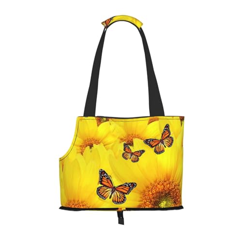 Tragbare Faltbare Haustier Schulter Gelb Blumen Schmetterlinge Tasche - Hohe Dichte Reißfest Haustier Reise Handtasche für kleine Tiere von VYONNE