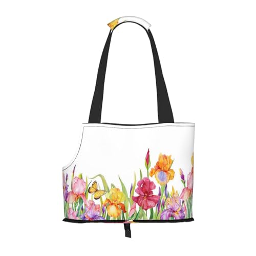 Tragbare Faltbare Haustier Schulter Iris Blume Schmetterling Tasche - Hohe Dichte Reißfest Haustier Reise Handtasche für Kleintiere von VYONNE