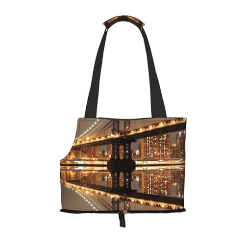 Tragbare Faltbare Haustier Schulter New York Manhattan Bridge Nacht Tasche - Hohe Dichte Reißfest Haustier Reise Handtasche für Kleintiere von VYONNE