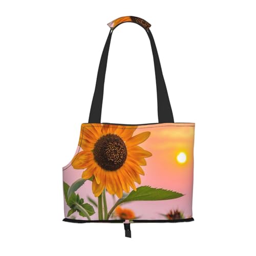 Tragbare Faltbare Haustier Schulter Sonnenblume mit Sonnenuntergang Tasche - Hohe Dichte Reißfest Haustier Reise Handtasche für kleine Tiere von VYONNE