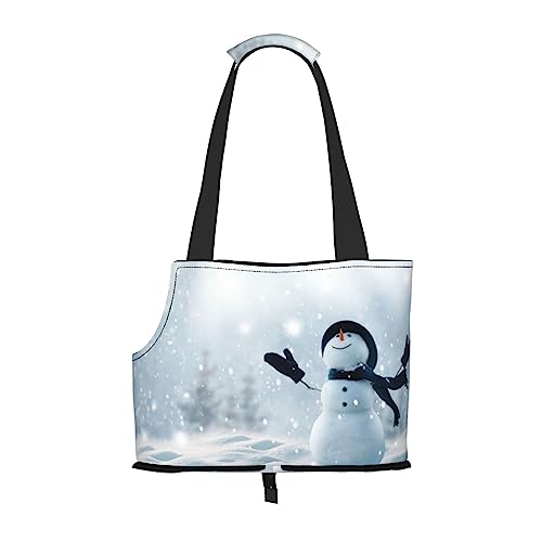 Tragbare Faltbare Haustier Schulter Weihnachten Happy Snowman Tasche - Hohe Dichte Reißfest Haustier Reise Handtasche für kleine Tiere von VYONNE