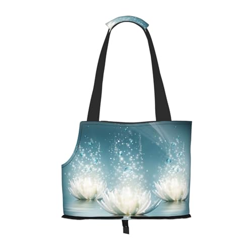 Tragbare Faltbare Haustier Schulter Weiß Lotus Blumen Tasche - Hohe Dichte Reißfest Haustier Reise Handtasche für Kleintiere von VYONNE