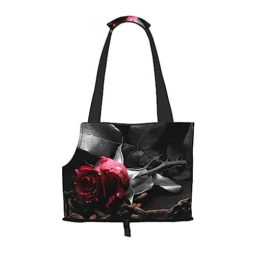 Tragbare faltbare Haustier Schulter Gothic Schwarz Rosen Tasche - Hohe Dichte Reißfest Haustier Reise Handtasche für kleine Tiere von VYONNE