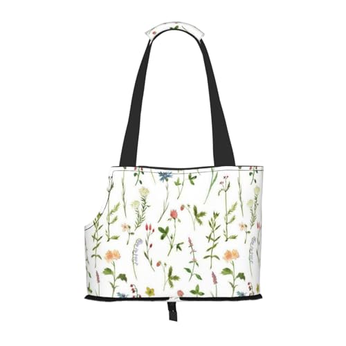 Tragbare faltbare Haustier-Schultersaison Aquarelle von Kräutern Blumen Tasche - hochdichte, reißfeste, Haustier-Reise-Handtasche für kleine Tiere von VYONNE