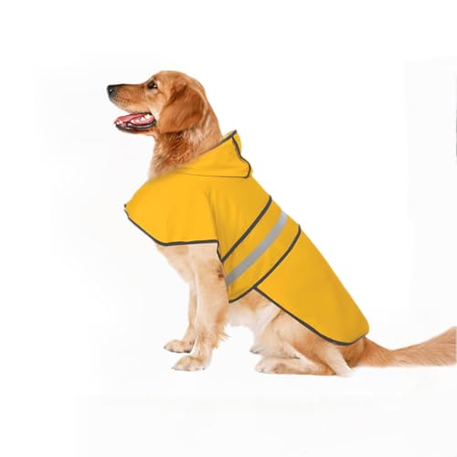 VacFreKep Hunde-Regenmantel mit Kapuze,Poncho,Klettverschluss,verstellbar,wasserdicht,Leichter Hunderegenmantel mit Reflektorband,Haustier-Slicker für große Hunde (Gelb L) von VacFreKep