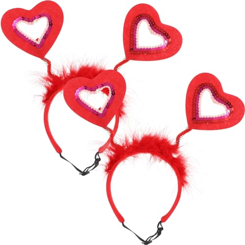 Vaguelly 2 Stück Valentinstag-Hunde-Stirnbänder Herz-Kopf-Boppers Pailletten-Herz-Haustier-Stirnband Valentinstag Haustier-Kostüm-Zubehör Hochzeit Haustier-Outfit Haar-Accessoires Rot von Vaguelly