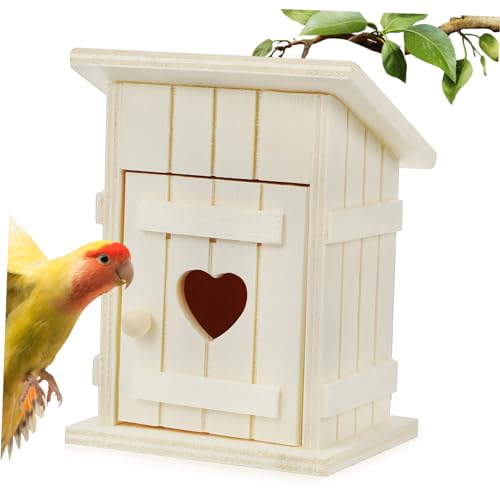 Vaguelly Vogelnest aus Holz Vogelhaus Vogelhütte Vogelnest Dekoration Vogelhäuschen zum bemalen bemalbare Vogelhäuser Gartendekoration Sittich Nest Vogelzubehör natürliches Holz Beige von Vaguelly