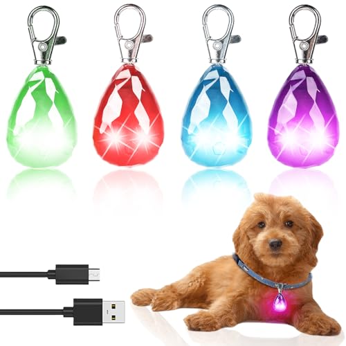 4 Stück Hundelicht: Hundelicht mit wiederaufladbarem USB-Halsbandlicht, 3 Blinkmodis wasserdichte Sicherheit Haustier Lichter, Blinklicht Leuchtanhänger Hund für Hunde,Schulranzen,Kinder,Jogger,Katzen von Vaileal