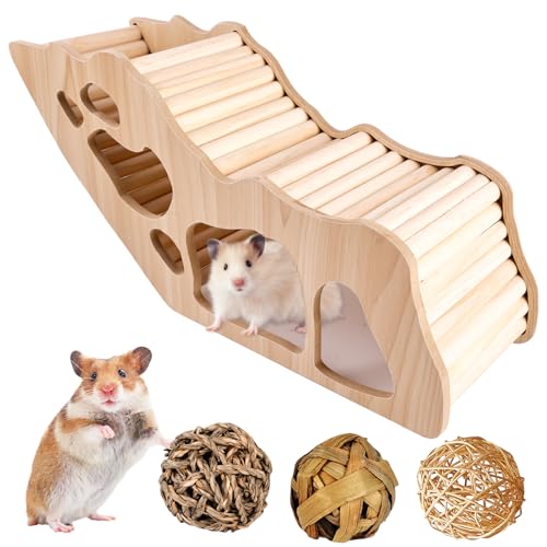 Hamster Tunnel, Hamster Kletterleiter, Watchbox Hamster, Hamster Versteck Käfig, Hamsterhaus aus Holz, Brückenkäfig-Dekoration, Holz-Kletterspielzeug für Rennmäuse, Degus, Stachelmäuse, Zwerghamster von Vaileal