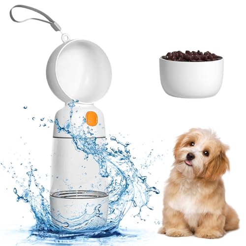 Hunde Trinkflasche:Hundetrinkflasche,400ml ​Leckdichte Wasserspender mit 185ml Futterbehälter,Trinkflasche Hunde für Unterwegs,Hundetrinkflaschen Reisen,Geeignet für Haustiere im Freien zum Wandern von Vaileal