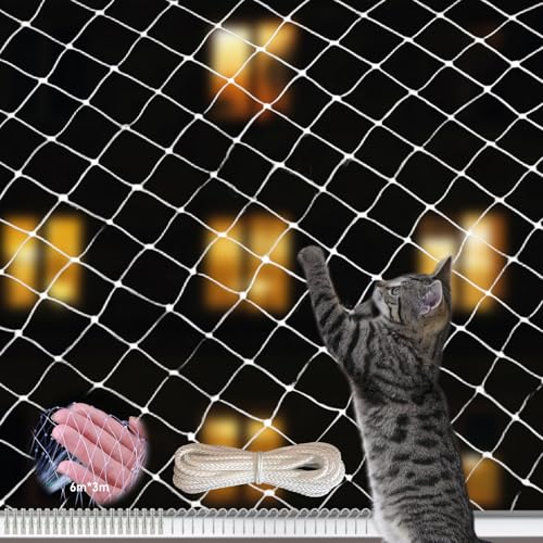 Vaileal Katzen Balkonnetze: 6X 3m Katzennetz für Balkon, Transparent Balkonnetz Ohne Bohren, Anti-Fall Haustier Mesh Zaun Katze Schutznetz für Balkone, Terrassen, Fenster, Oberlichter, Türen, Zäune von Vaileal