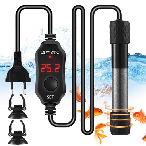 Vaileal Mini Aquarium Heizung, 25W Tauchheizung für Aquarien, Mini Aquarium Heizstab mit Temperatur Controller, Temperatur Aquarienheizer mit Digitalanzeige für Salz- und Süßwasser, Europäische Norm von Vaileal