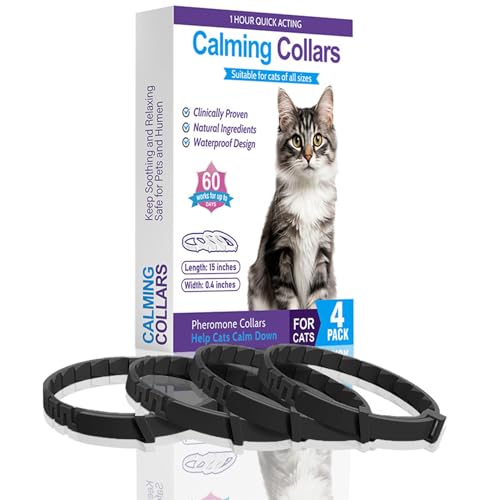 Beruhigendes Halsband für Katzen, Pheromon-Halsband für Katzen, Angstlinderung für 60 Tage, verstellbar, wasserabweisend und abreißbar, beruhigendes Halsband für entspannte Katze, 4 Stück von Vakerga